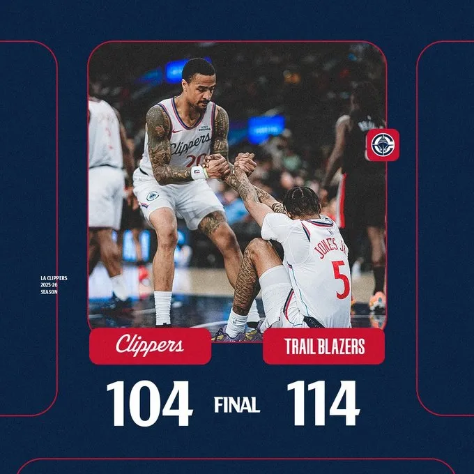 OD体育入口-快船分享本场比赛失利海报，球队常规赛战绩来到39胜37负